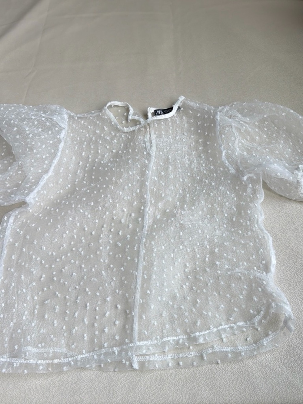 Zara White Sheer Swiss Dot Puff Sleeve Blouse for Kids
